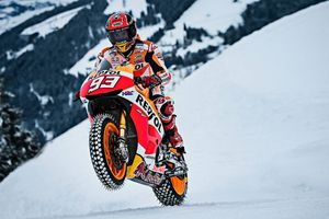 Honda's Marquez takes to the snow aboard MotoGP machine